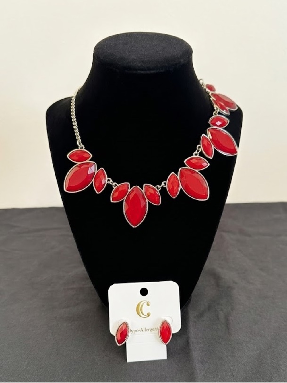 Charming Charlie Red Statement Necklace & Earrings Set